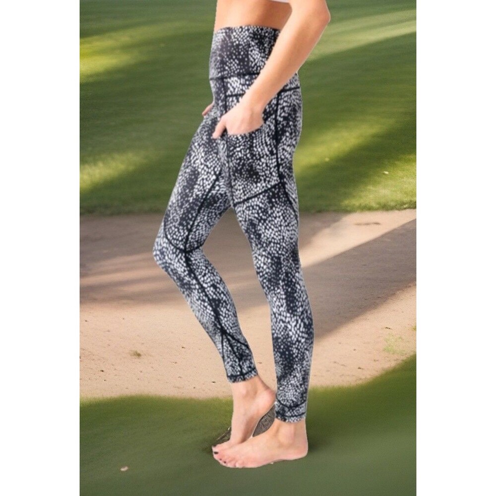 ZYIA ACTIVE White Black Viper pocket light n tight hi-rise 23” legging Sz 6-8
